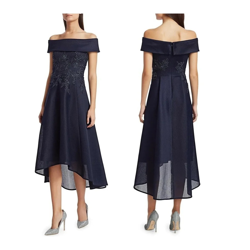 Teri Jon Rickie Freeman Off Shoulder Lace Appliqué Mesh Dress Size 12 NWT $840‎